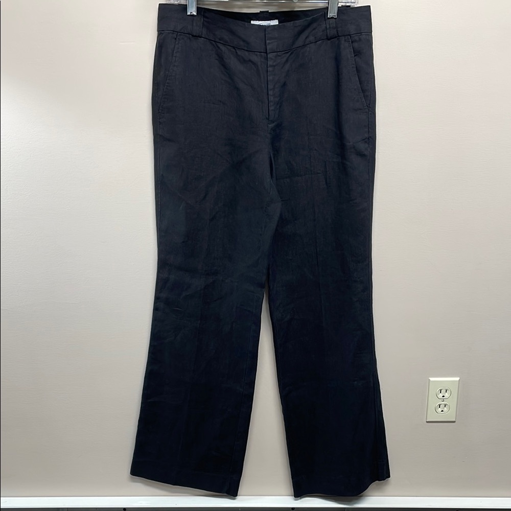Old Navy 100% Linen Pants Black Flat Front 8
